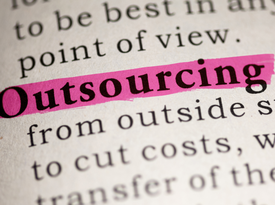 The Word Outsourcing Shown From A Page Of A Dictionary To Help Find The Meaning